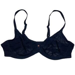 Savage X Fenty Flocked Logo Unlined Demi Bra Black Caviar Size 38B